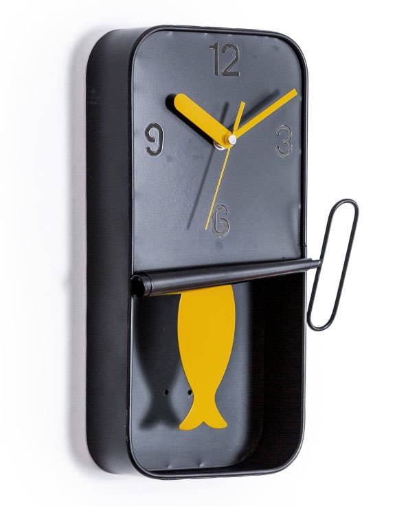 Black Metal Sardine Tin Pendulum Wall Clock