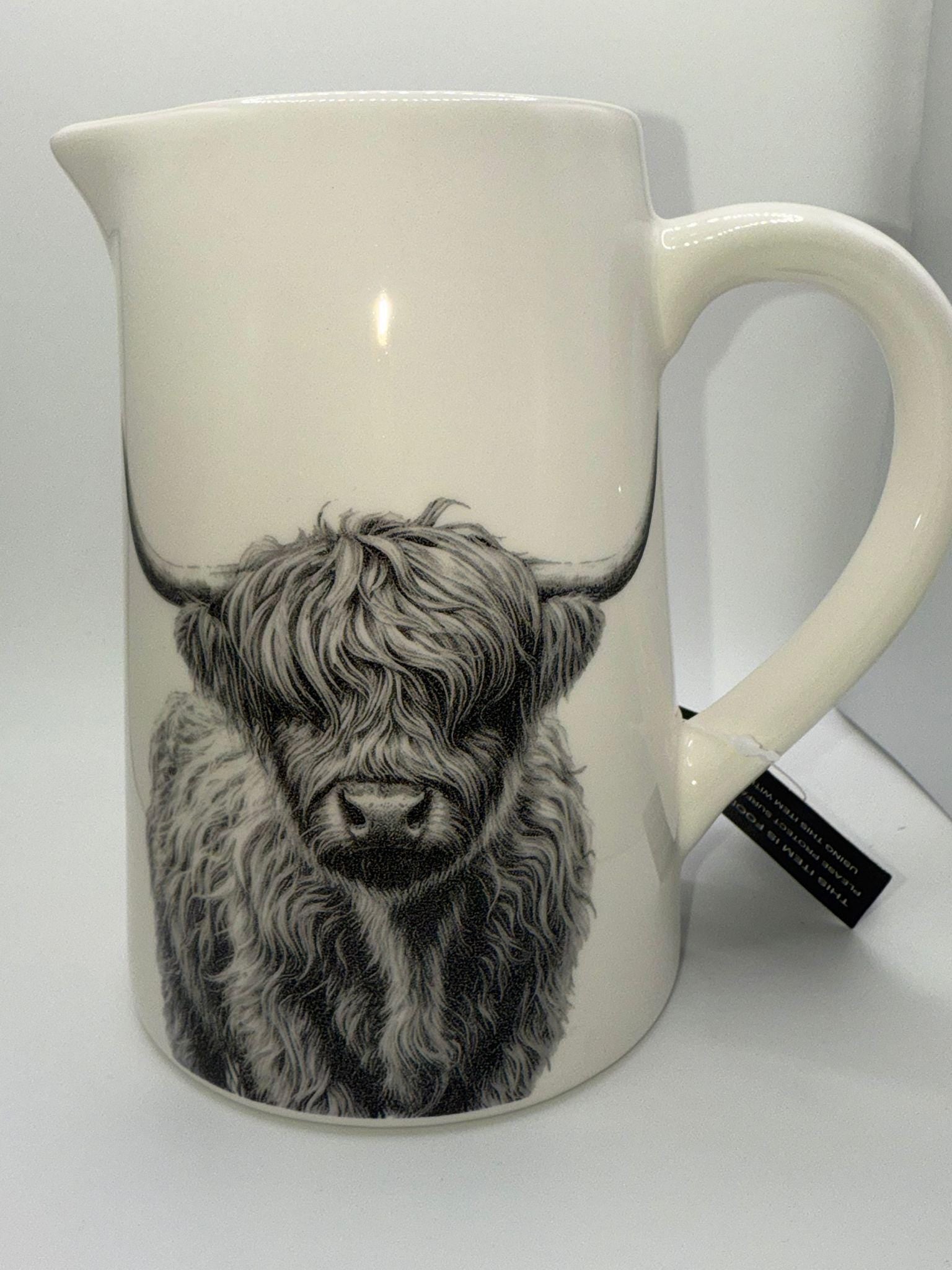 Highland Cow Ceramic Jug 16cm - Rustic Charm