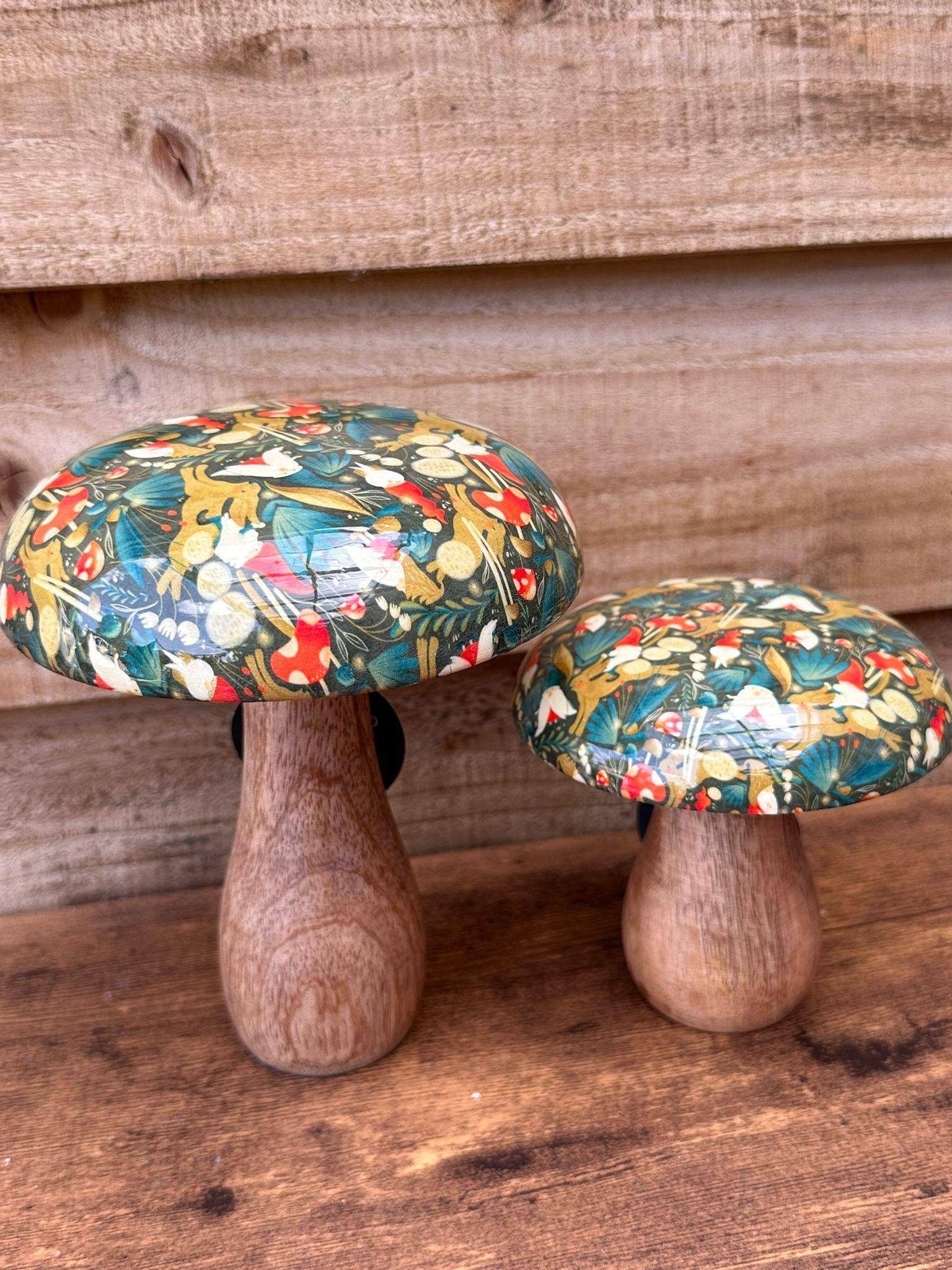 Whimsical Wooden Gnome Gonk Mushroom Ornament 15cm Toadstall