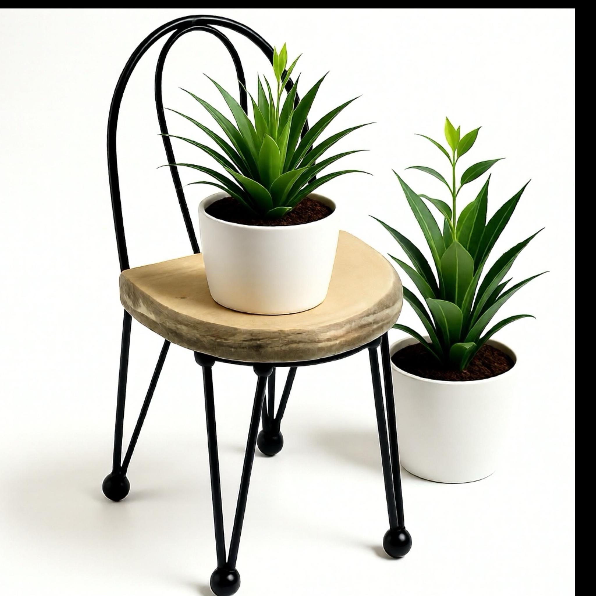 Small Chair Planter Stand – 26cm Rustic Mini Plant Holder