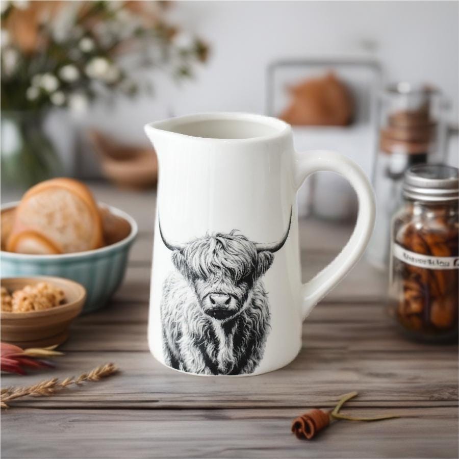 Highland Cow Ceramic Jug 16cm - Rustic Charm