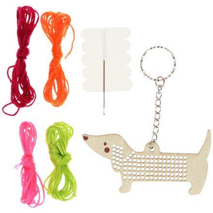 Stitch your Own Wooden Keyring - Sausage Dog - Stocking Filler - Secret Santa - Dachshund - Crafty