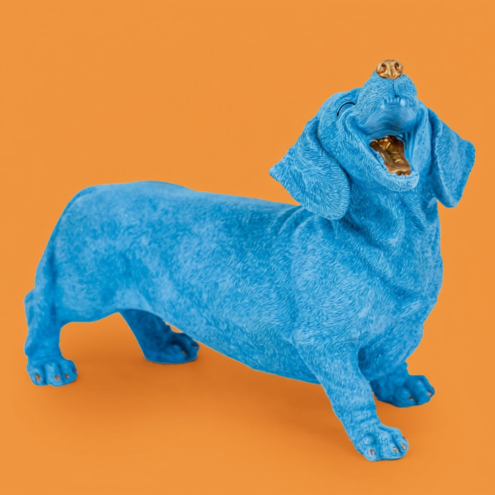 Blue Laughing Dachshund Figure