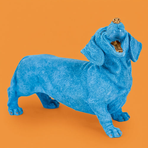 Blue Laughing Dachshund Figure