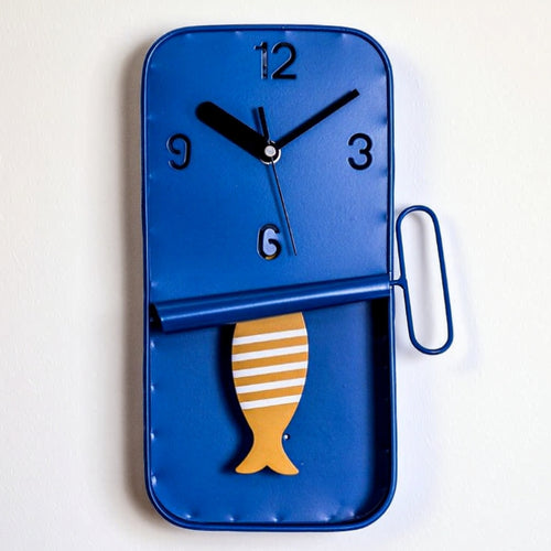 Blue Metal Sardine Tin Pendulum Wall Clock