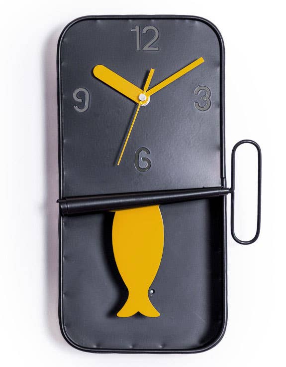 Black Metal Sardine Tin Pendulum Wall Clock