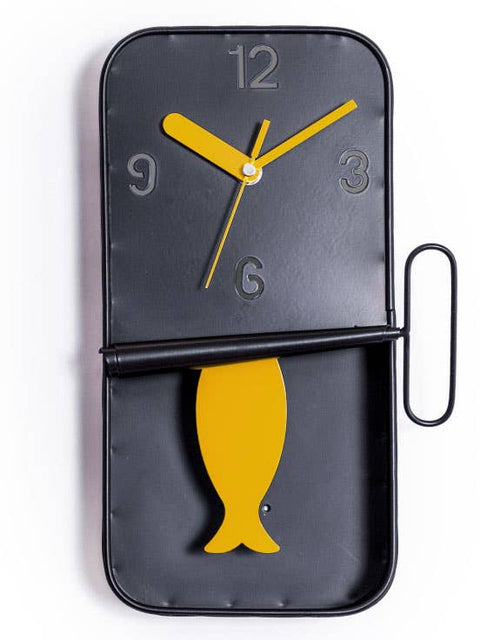 Black Metal Sardine Tin Pendulum Wall Clock