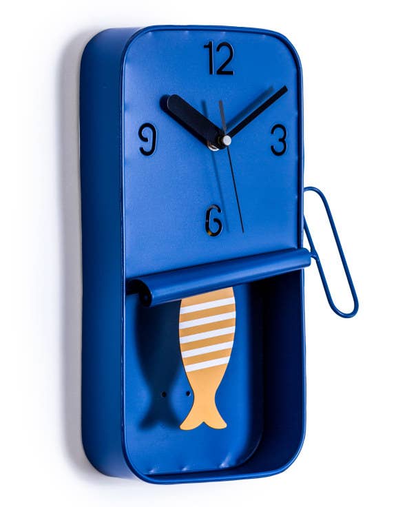 Blue Metal Sardine Tin Pendulum Wall Clock