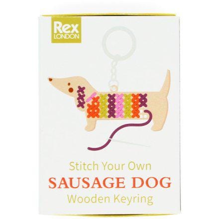 Stitch your Own Wooden Keyring - Sausage Dog - Stocking Filler - Secret Santa - Dachshund - Crafty