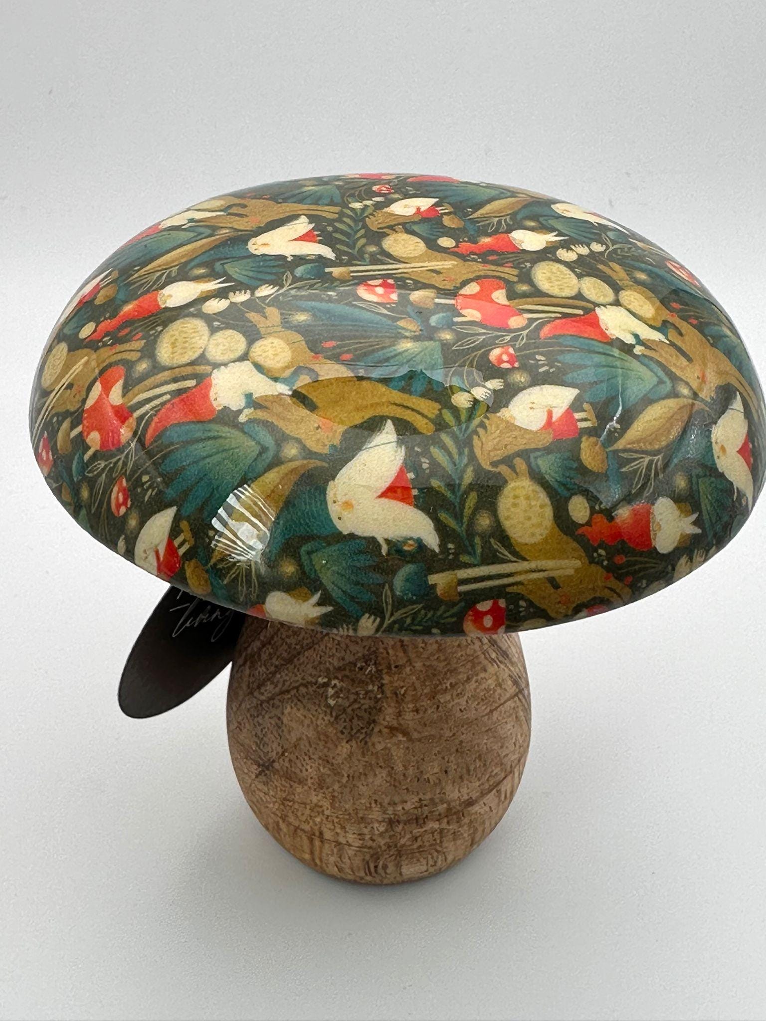 Whimsical Wooden Gnome Gonk Mushroom Ornament 15cm Toadstall