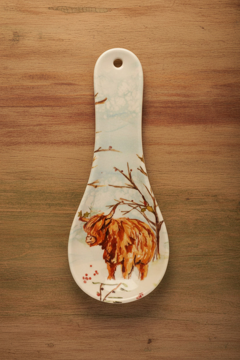 Highland Cow Spoon Rest | Scottish Kitchen Décor | Rustic Farmhouse Utensil Holder 24cm