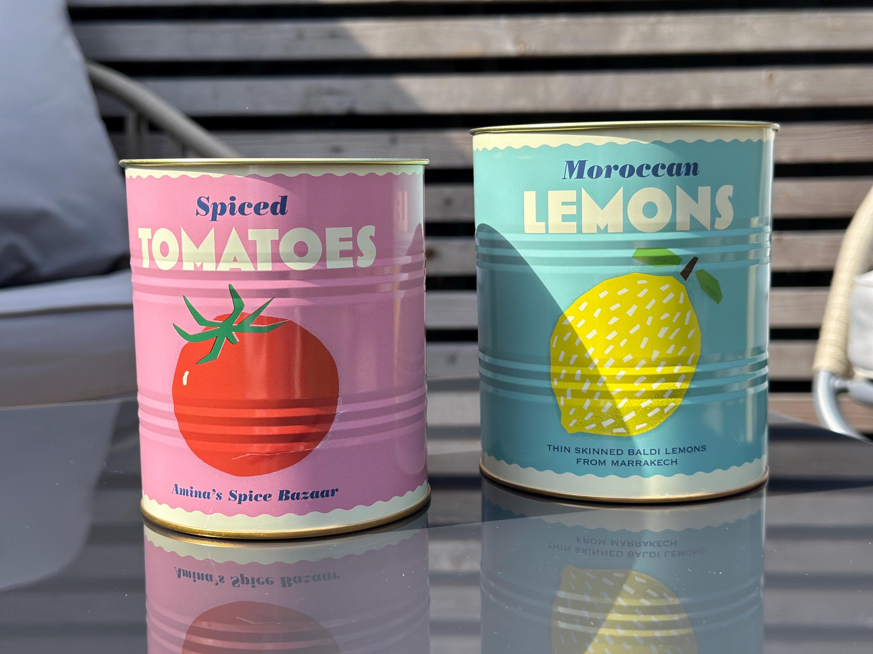 Set of 2 Lemon & Tomato Storage Tins 13cm|Vintage Kitchen|Retro|Bold|Retro Decor|Vintage Decor|Bold Decor