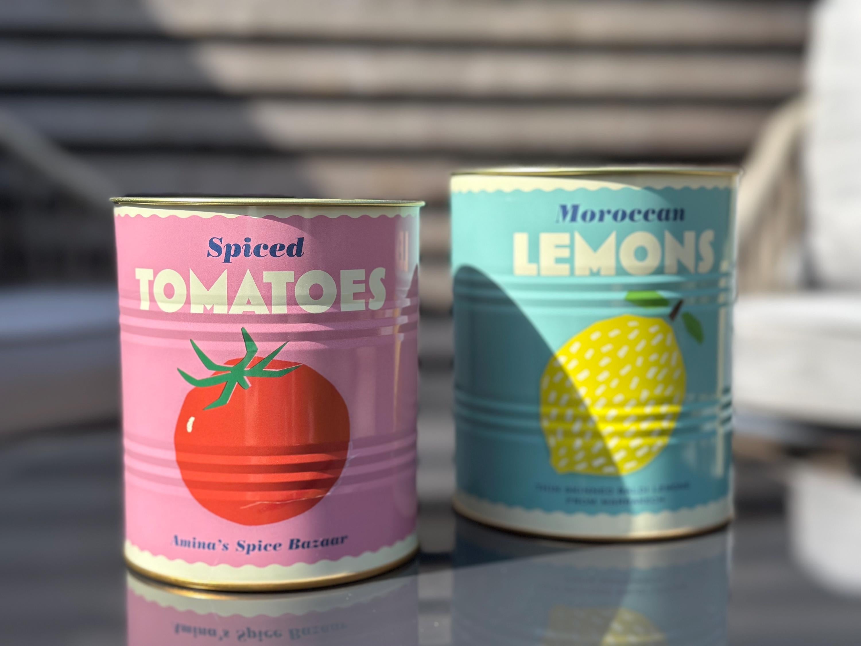 Set of 2 Lemon & Tomato Storage Tins 13cm|Vintage Kitchen|Retro|Bold|Retro Decor|Vintage Decor|Bold Decor