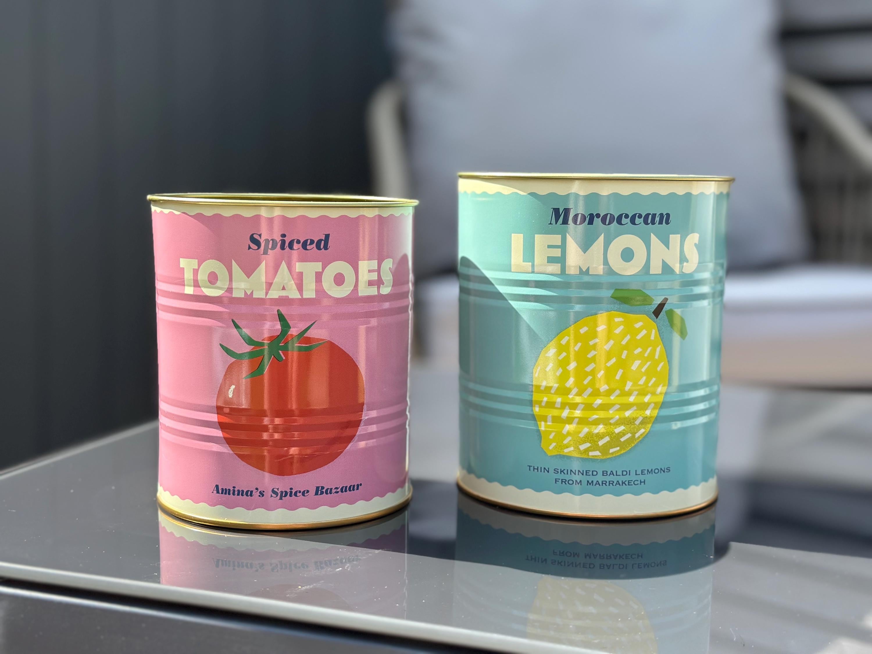 Set of 2 Lemon & Tomato Storage Tins 13cm|Vintage Kitchen|Retro|Bold|Retro Decor|Vintage Decor|Bold Decor